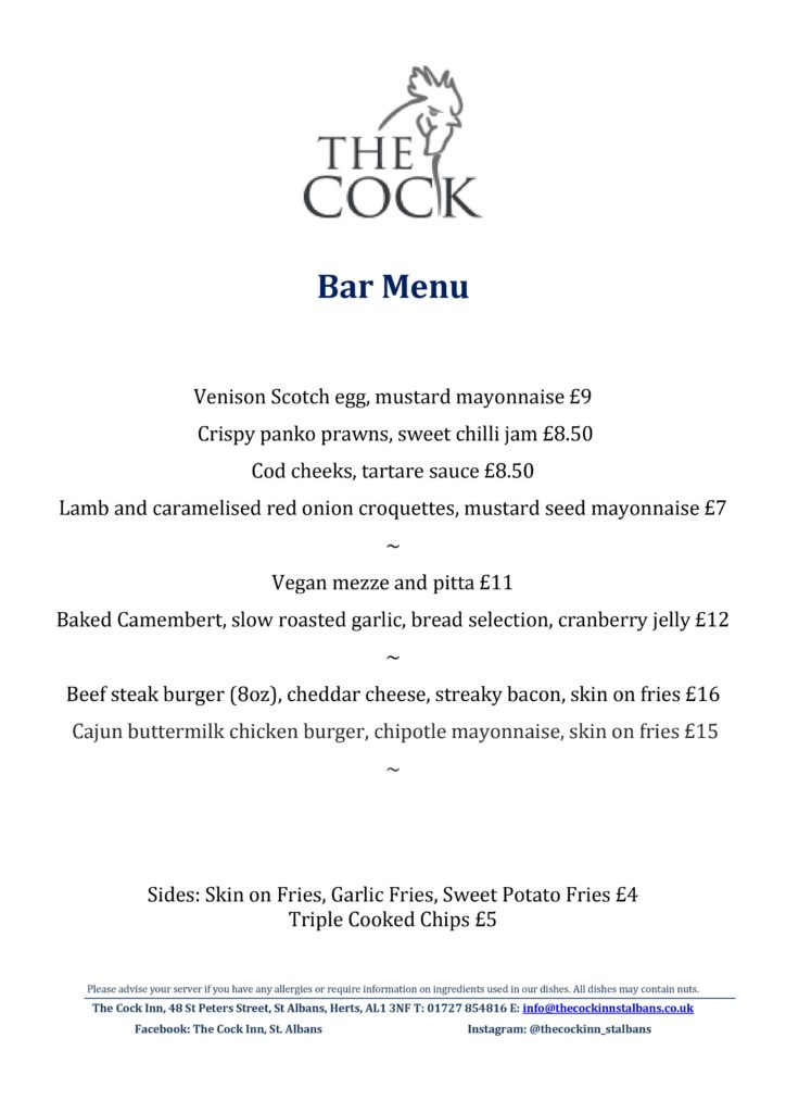Cooked Inn Menu The Cock Inn Menu - The Cock Inn